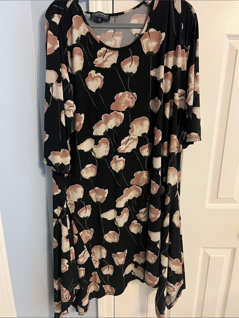 Context Black Floral Swing Dress - Blush & Cream Petal Print